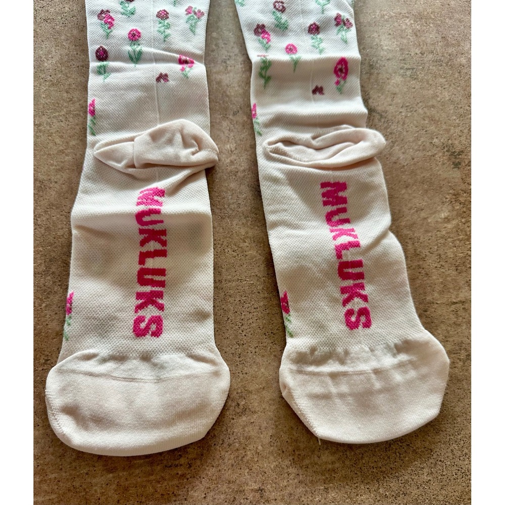 Muk Luks Womens Floral Knee High Socks Cream Pink Burgundy Cottagecore Boho L